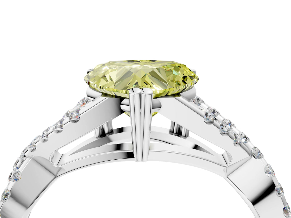 Fancy Yellow Heart Cut Diamond Solitaire Ring in Silver with Interwoven Pavé Band and Prong Setting_10