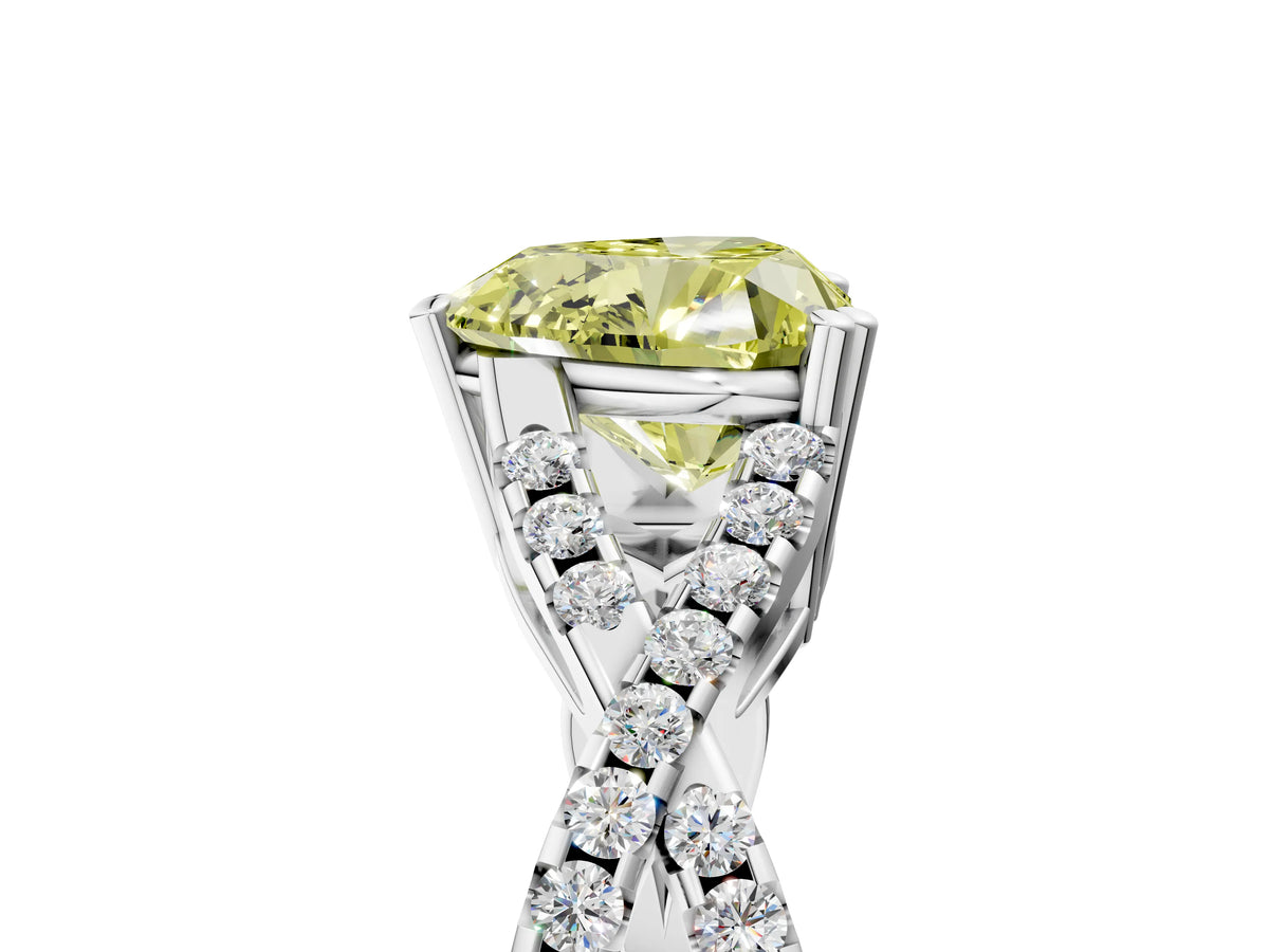 Fancy Yellow Heart Cut Diamond Solitaire Ring in Silver with Interwoven Pavé Band and Prong Setting_11