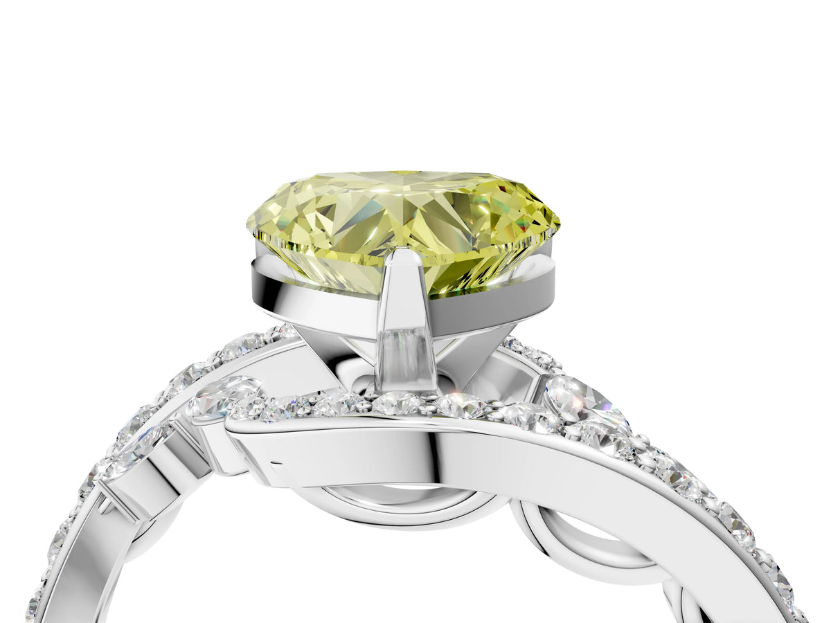Fancy Yellow Heart Cut Diamond Solitaire Ring in Silver with Pavé Twist Band and Prong Setting_10
