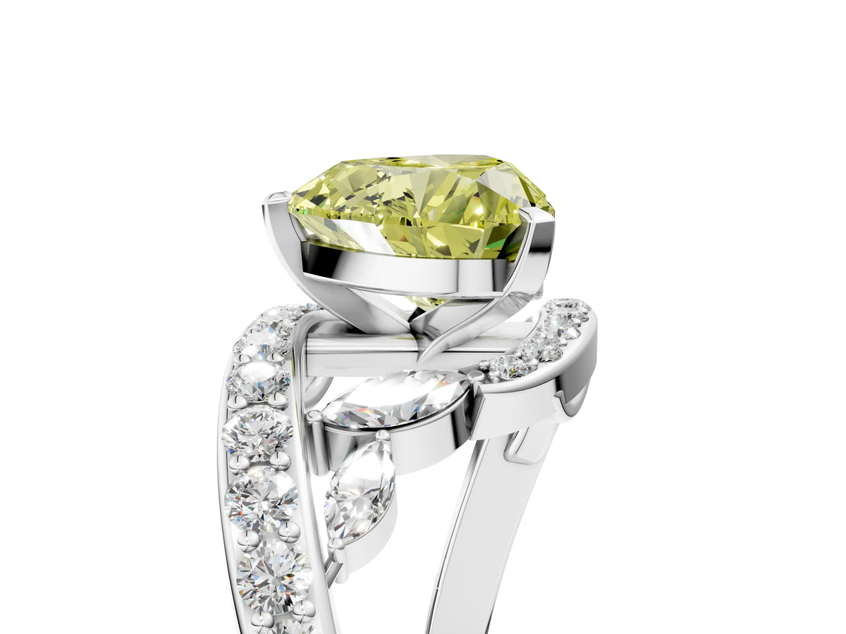 Fancy Yellow Heart Cut Diamond Solitaire Ring in Silver with Pavé Twist Band and Prong Setting_11