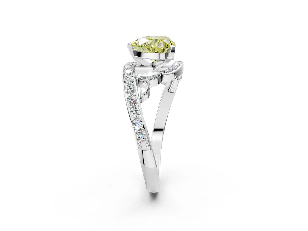 Fancy Yellow Heart Cut Diamond Solitaire Ring in Silver with Pavé Twist Band and Prong Setting_8