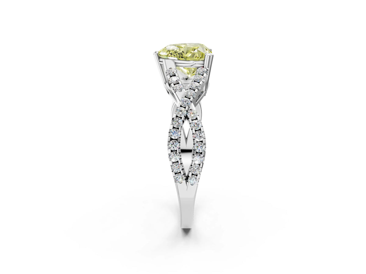 Fancy Yellow Heart Cut Diamond Solitaire Ring in White gold with Interwoven Pavé Band and Prong Setting_2