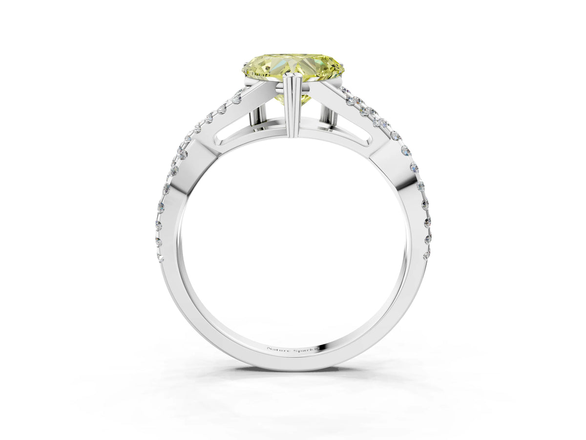 Fancy Yellow Heart Cut Diamond Solitaire Ring in White gold with Interwoven Pavé Band and Prong Setting_3
