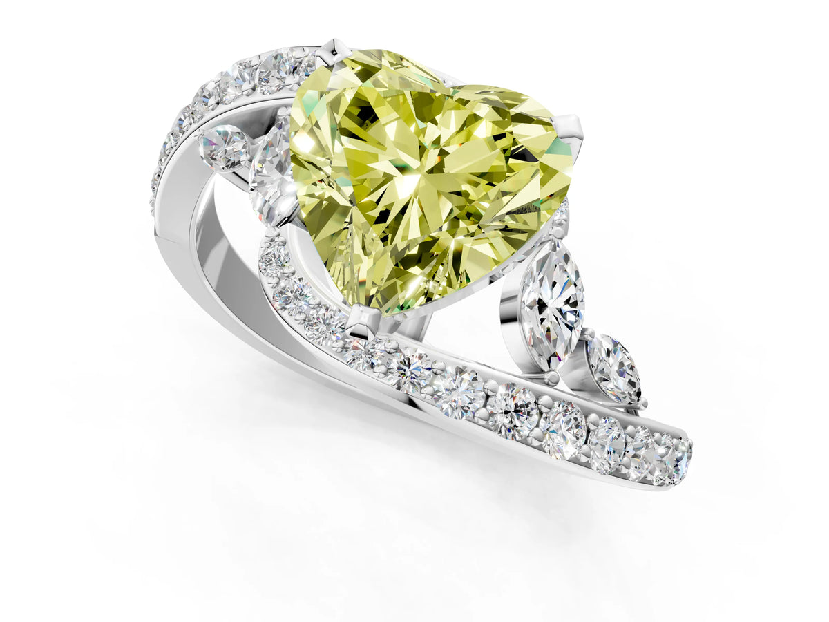 Fancy Yellow Heart Cut Diamond Solitaire Ring in White gold with Pavé Twist Band and Prong Setting_1
