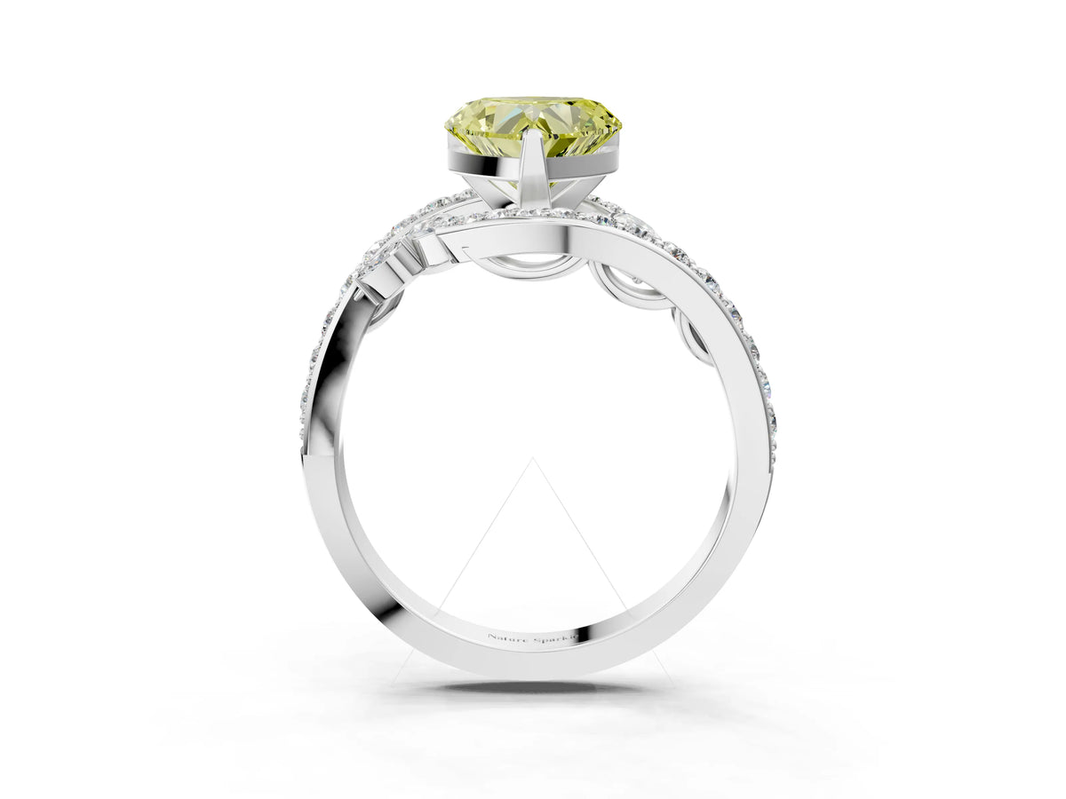 Fancy Yellow Heart Cut Diamond Solitaire Ring in White gold with Pavé Twist Band and Prong Setting_3