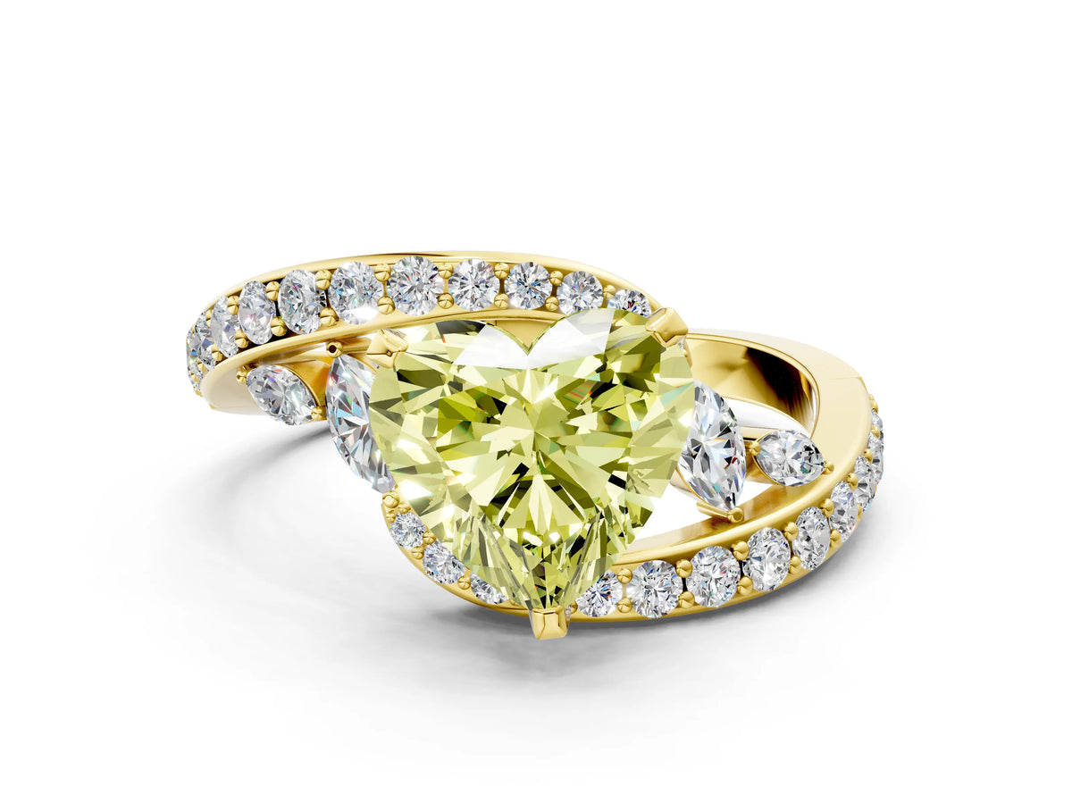 Fancy Yellow Heart Cut Diamond Solitaire Ring in Yellow gold with Pavé Twist Band and Prong Setting