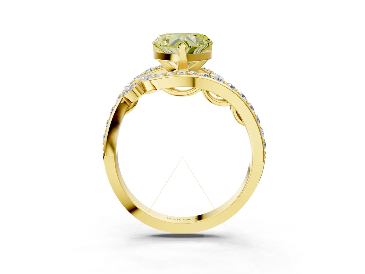 Fancy Yellow Heart Cut Diamond Solitaire Ring in Yellow gold with Pavé Twist Band and Prong Setting_3