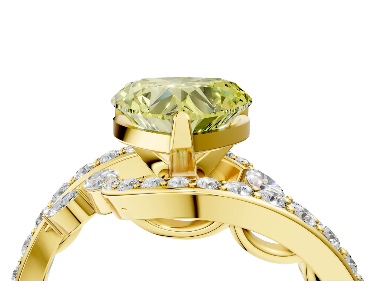 Fancy Yellow Heart Cut Diamond Solitaire Ring in Yellow gold with Pavé Twist Band and Prong Setting_4