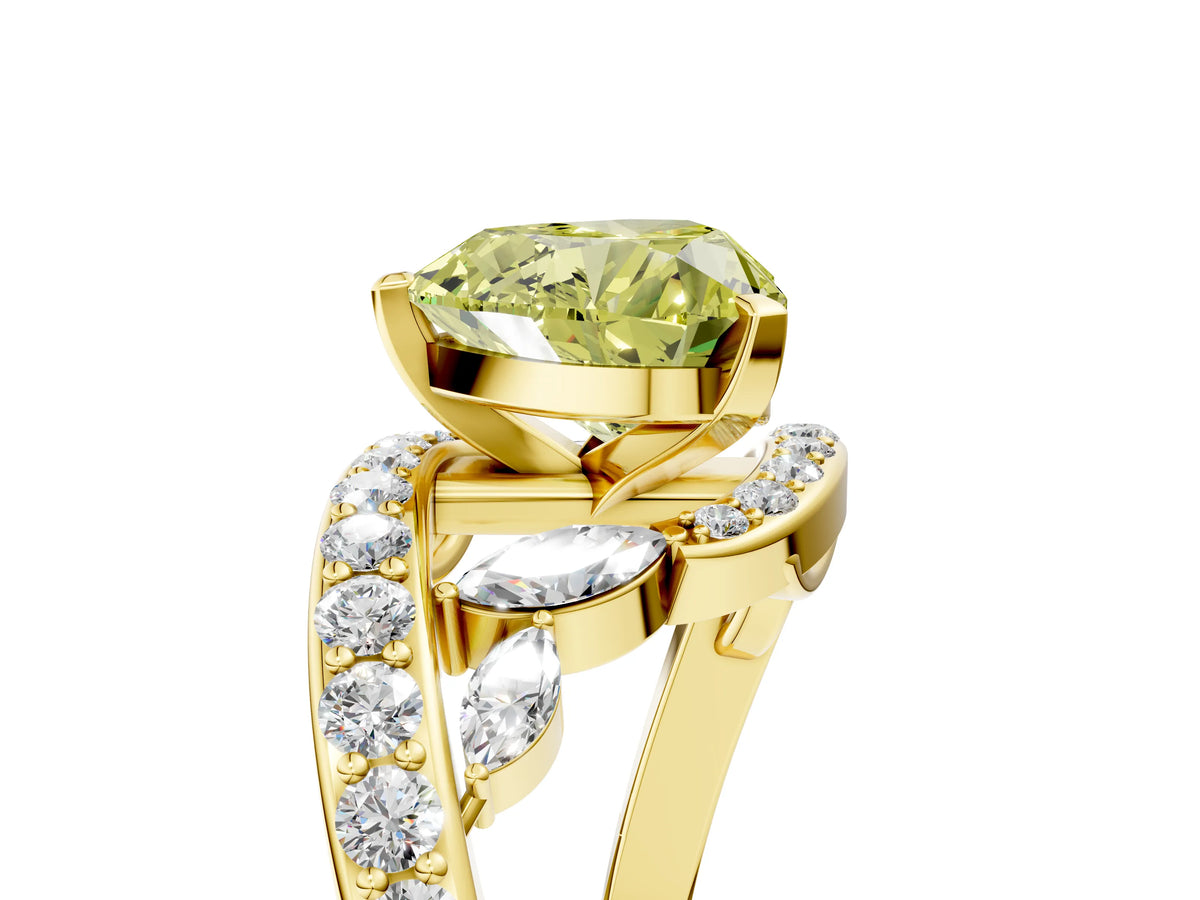 Fancy Yellow Heart Cut Diamond Solitaire Ring in Yellow gold with Pavé Twist Band and Prong Setting_5