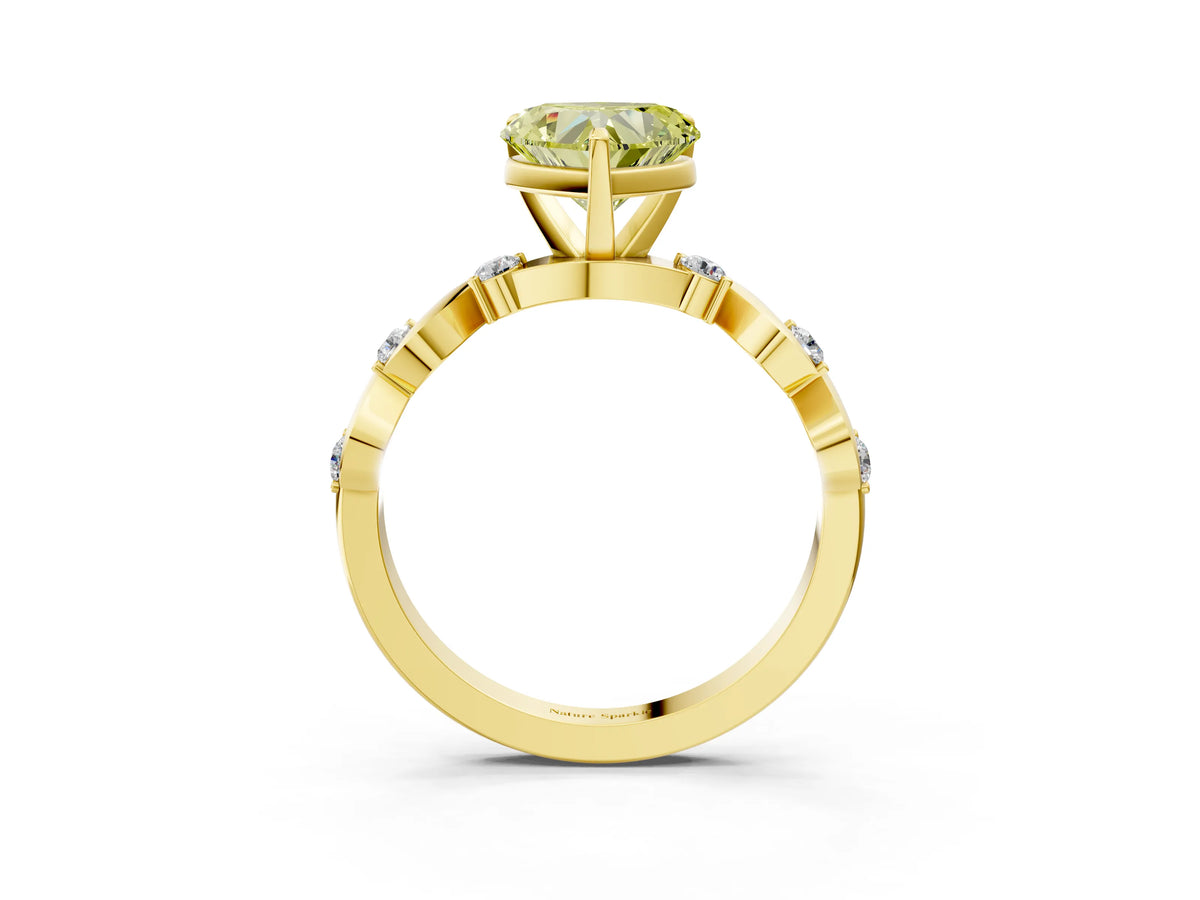 Fancy Yellow Heart Cut Diamond Solitaire Ring in Yellow gold with Twisted Ribbon Band and Round Accents_3