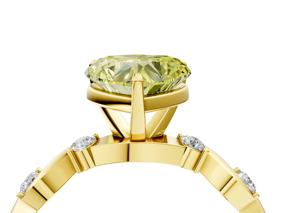 Fancy Yellow Heart Cut Diamond Solitaire Ring in Yellow gold with Twisted Ribbon Band and Round Accents_4