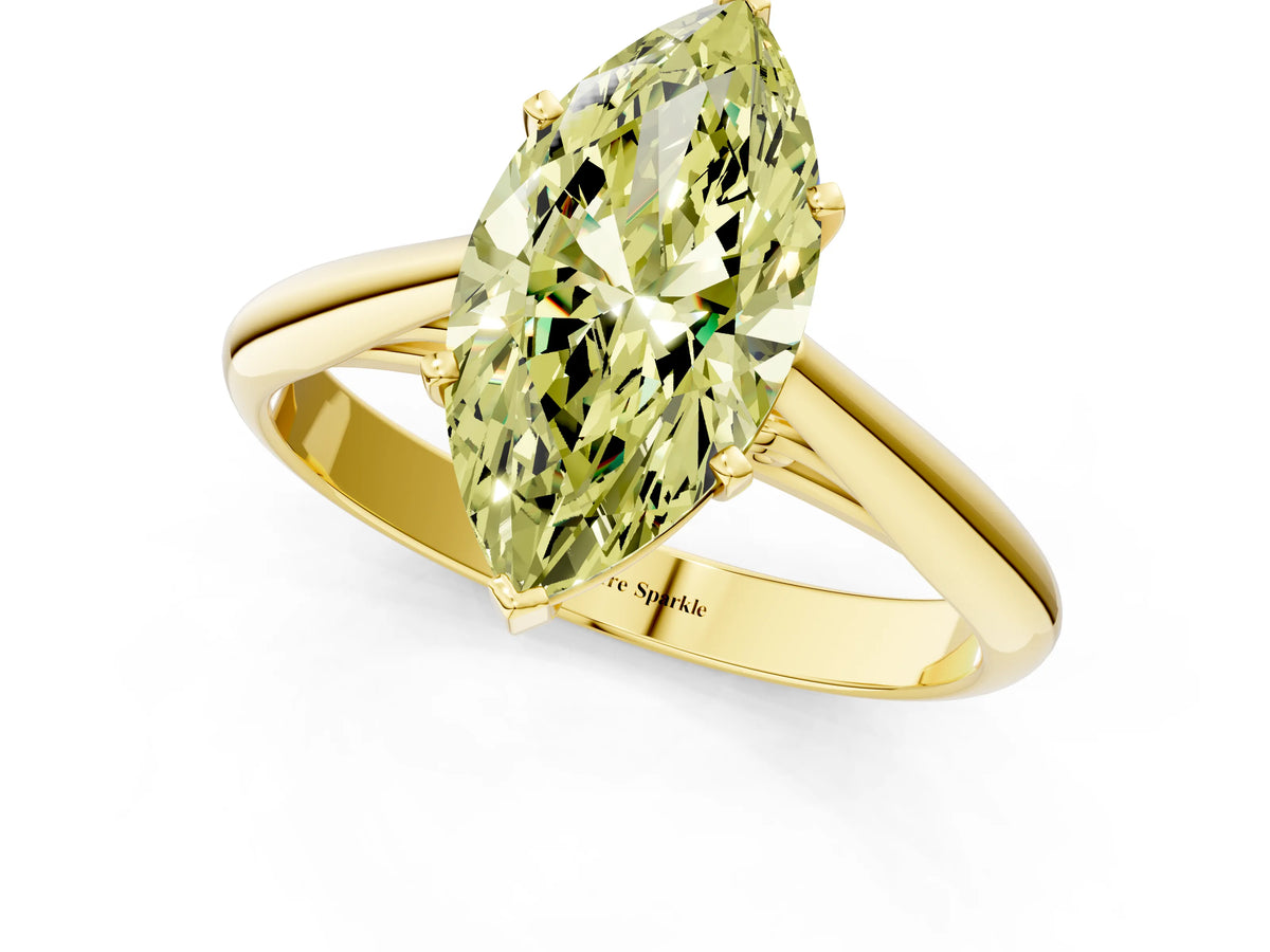 Fancy Yellow Marquise Cut Diamond Cathedral Solitaire Engagement Ring in Yellow gold with Prong Setting_1