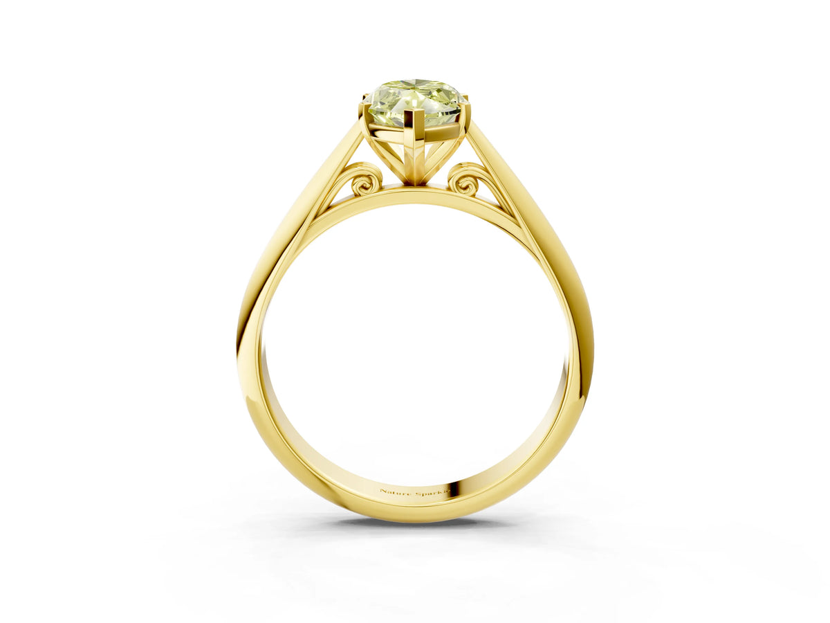 Fancy Yellow Marquise Cut Diamond Cathedral Solitaire Engagement Ring in Yellow gold with Prong Setting_3