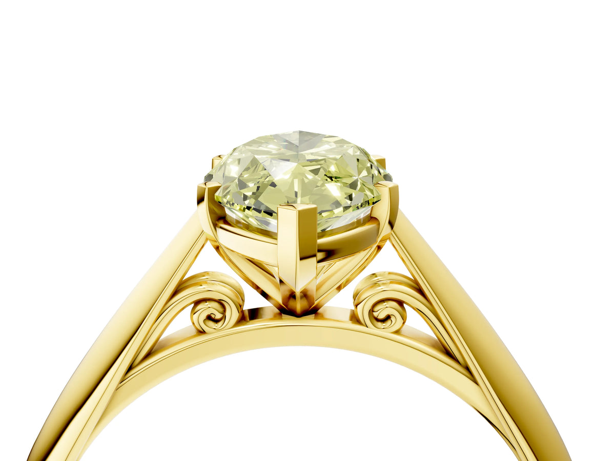 Fancy Yellow Marquise Cut Diamond Cathedral Solitaire Engagement Ring in Yellow gold with Prong Setting_4