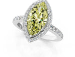 Fancy Yellow Marquise Cut Diamond Halo Engagement Ring in White gold with Milgrain Detail and Pavé Band_1