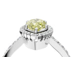 Fancy Yellow Marquise Cut Diamond Halo Engagement Ring in White gold with Milgrain Detail and Pavé Band_4