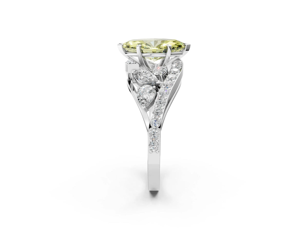 Fancy Yellow Marquise Cut Diamond Halo Ring in Silver with Marquise and Pavé Band in Prong Setting_8