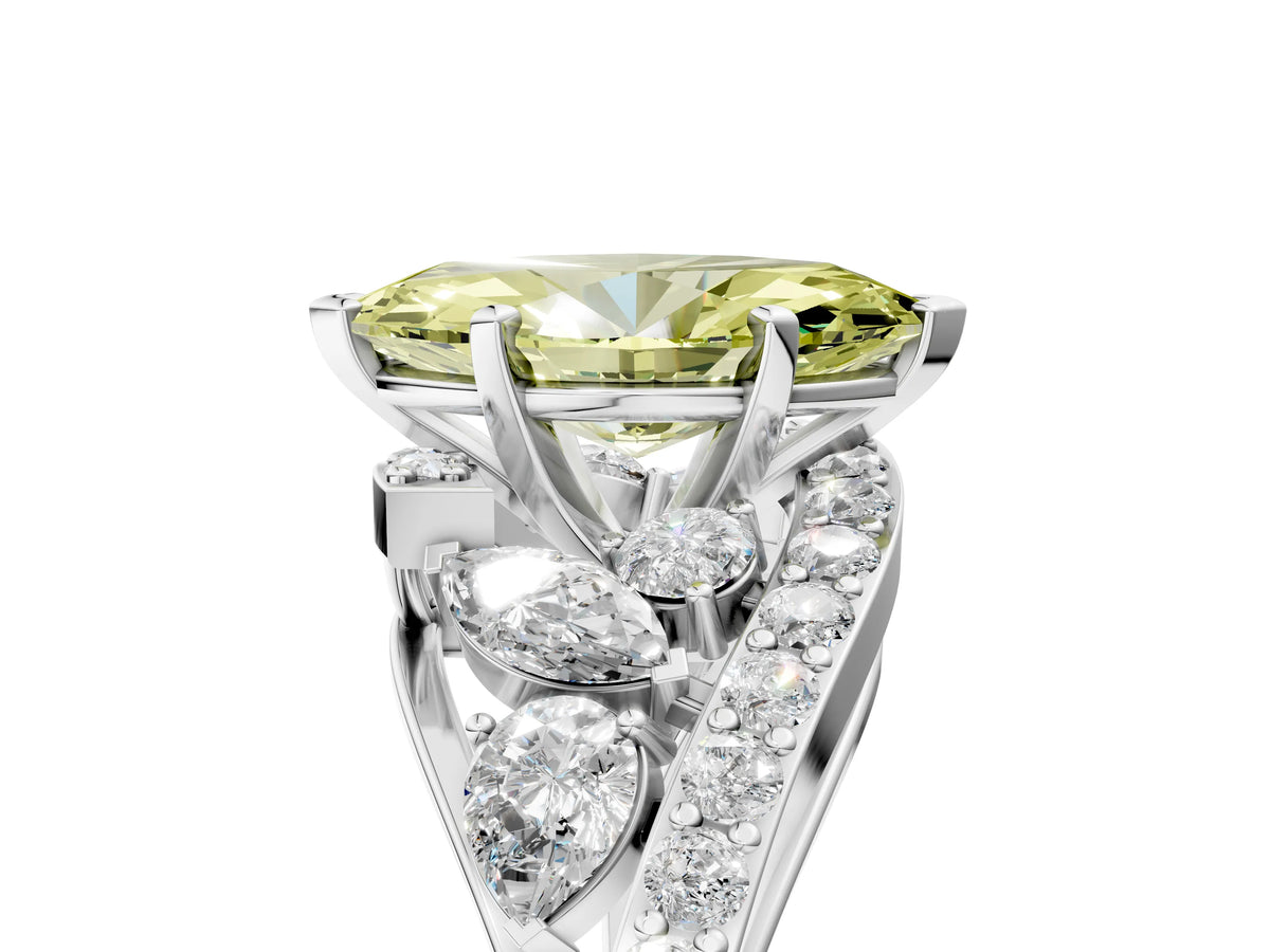 Fancy Yellow Marquise Cut Diamond Halo Ring in White gold with Marquise and Pavé Band in Prong Setting_5