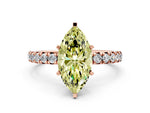 Fancy Yellow Marquise Cut Diamond Pavé Solitaire Ring in Rose gold with Round Pavé Band and Prong Setting