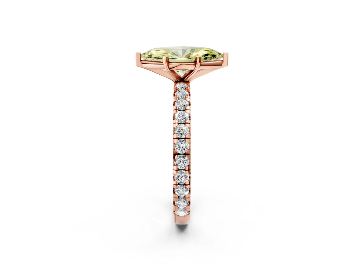 Fancy Yellow Marquise Cut Diamond Pavé Solitaire Ring in Rose gold with Round Pavé Band and Prong Setting_2