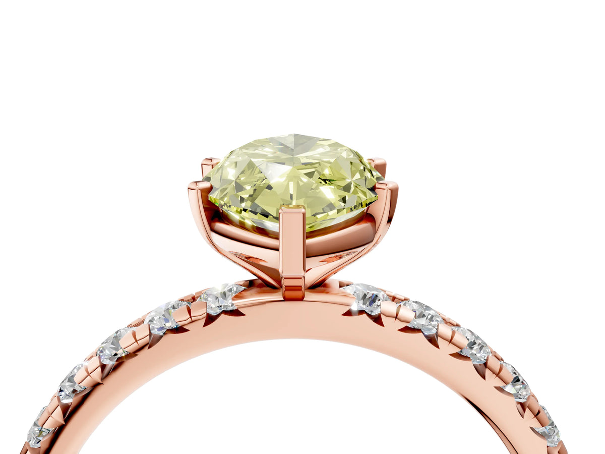 Fancy Yellow Marquise Cut Diamond Pavé Solitaire Ring in Rose gold with Round Pavé Band and Prong Setting_4
