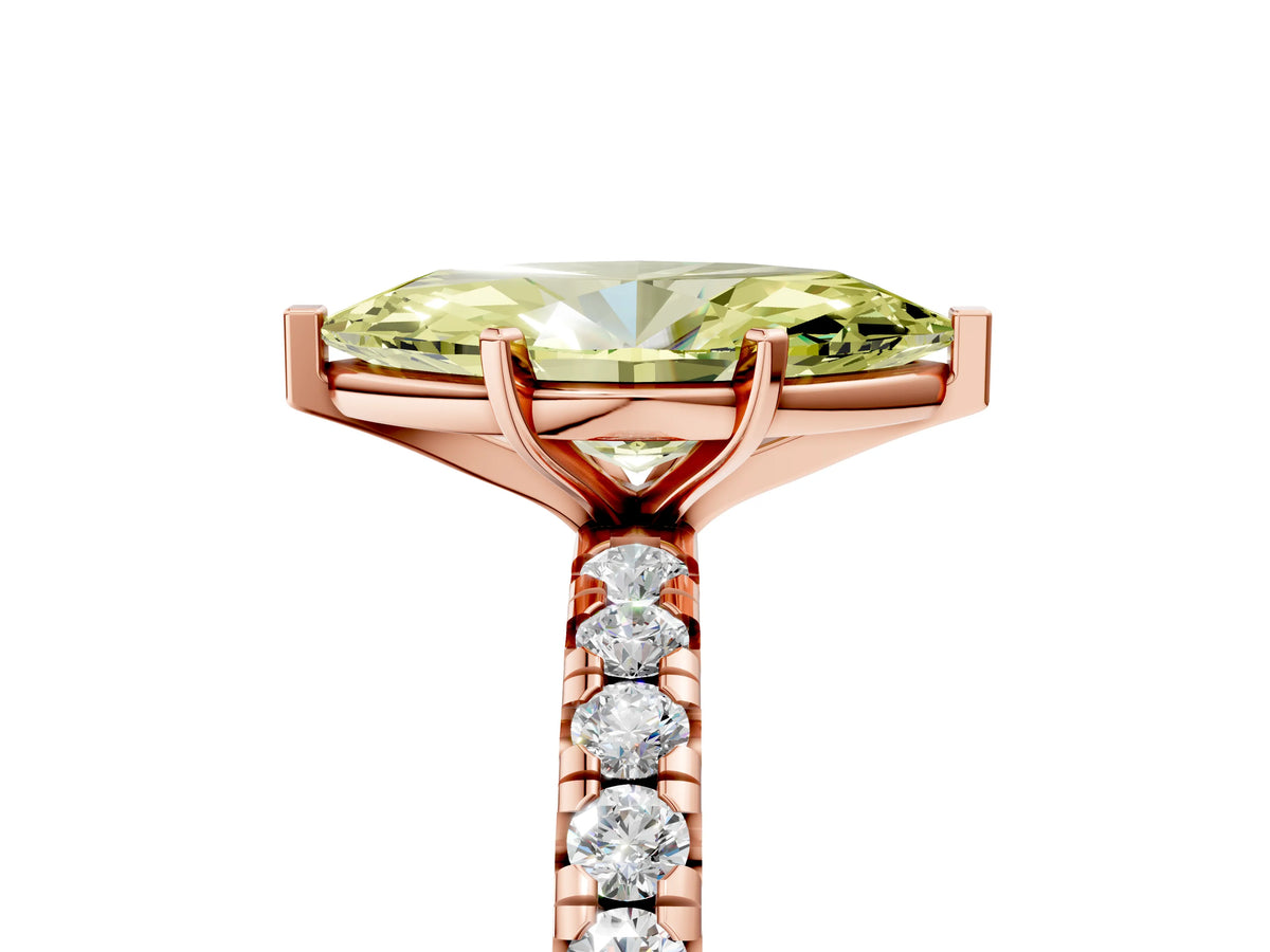 Fancy Yellow Marquise Cut Diamond Pavé Solitaire Ring in Rose gold with Round Pavé Band and Prong Setting_5