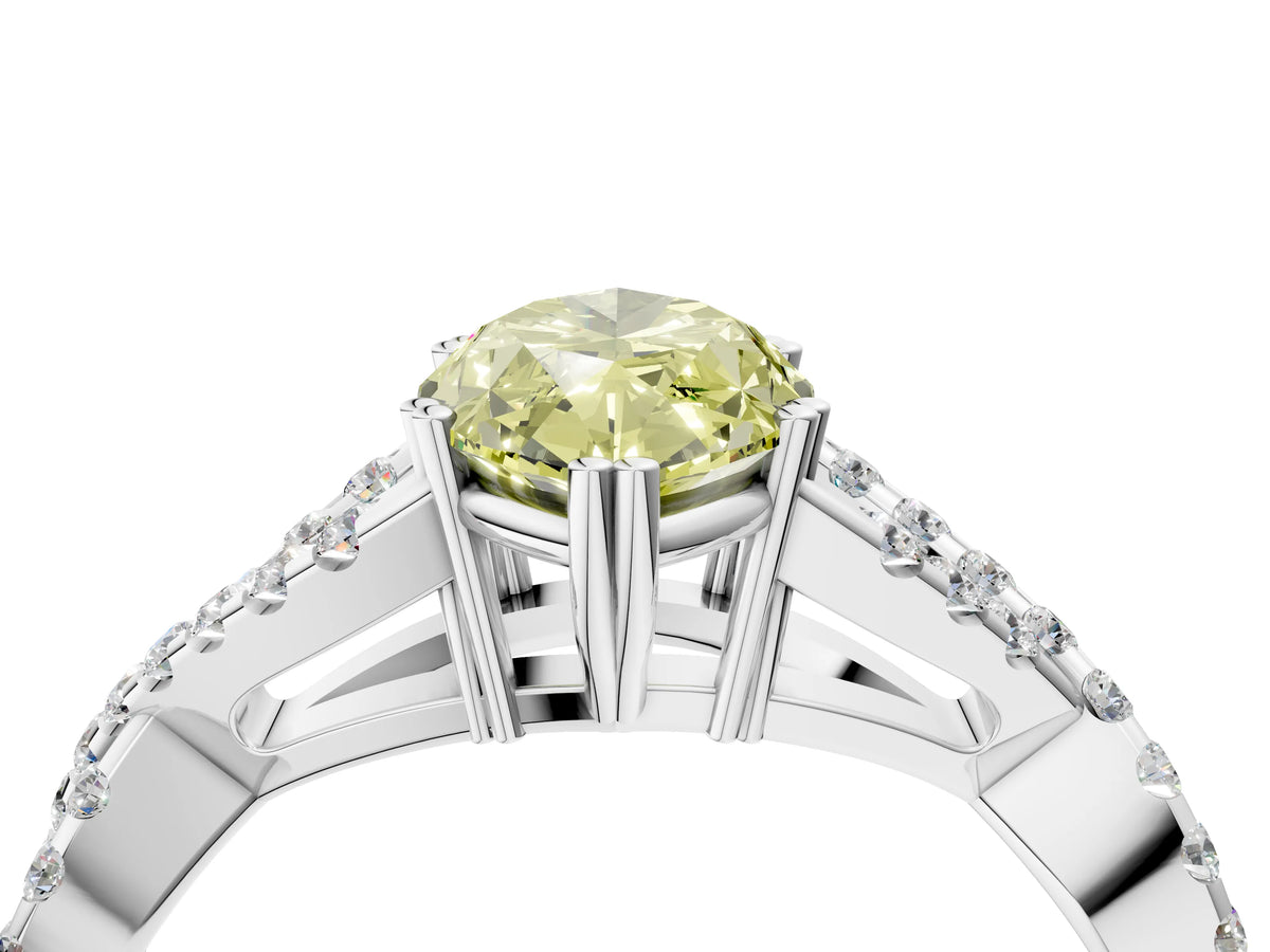 Fancy Yellow Marquise Cut Diamond Solitaire Ring in Platinum with Interwoven Pavé Band and Prong Setting_10