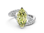 Fancy Yellow Marquise Cut Diamond Solitaire Ring in Platinum with Pavé Twist Band and Prong Setting_12