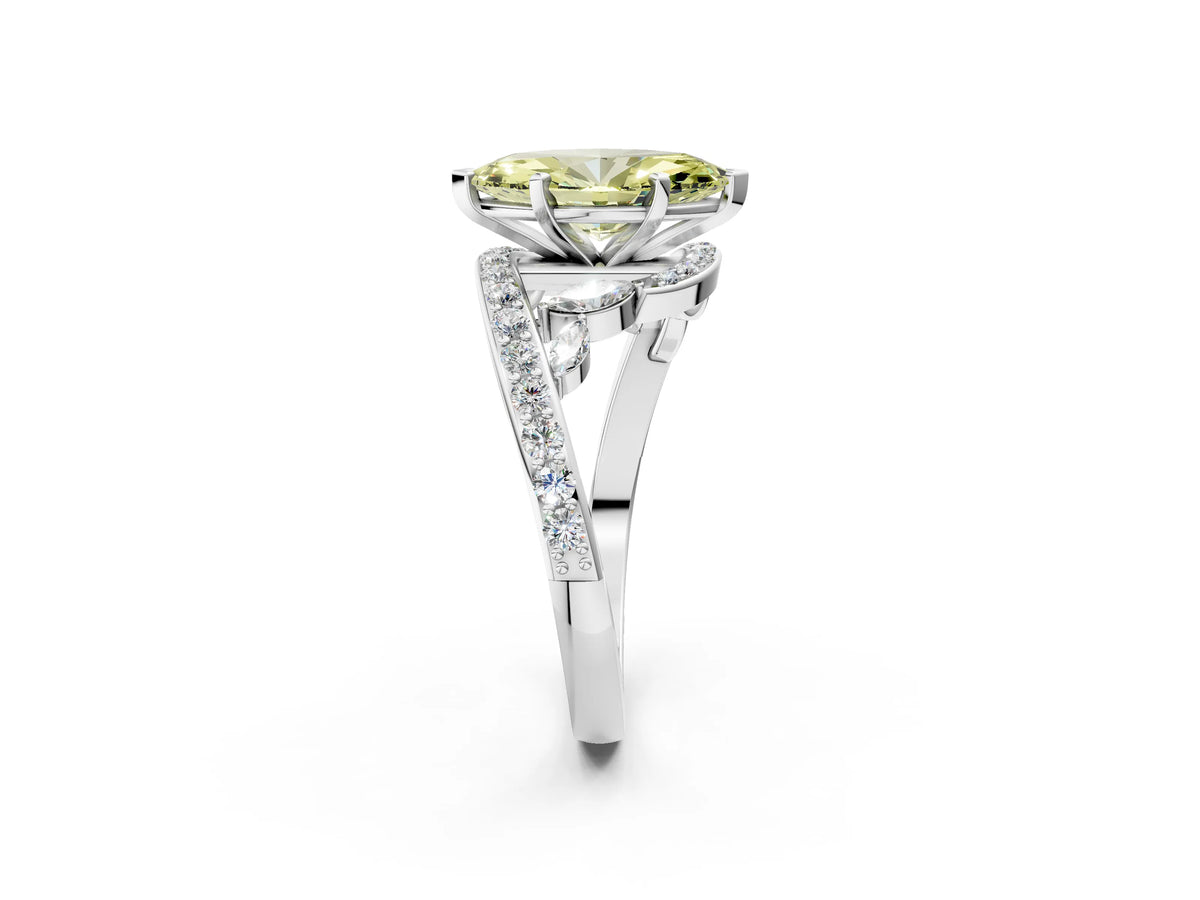 Fancy Yellow Marquise Cut Diamond Solitaire Ring in Platinum with Pavé Twist Band and Prong Setting_14