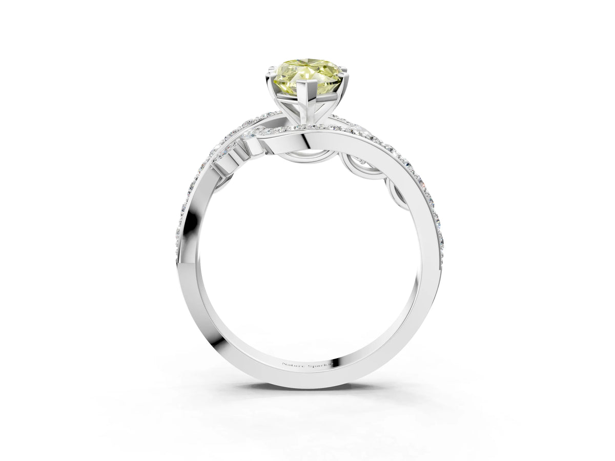 Fancy Yellow Marquise Cut Diamond Solitaire Ring in Platinum with Pavé Twist Band and Prong Setting_15