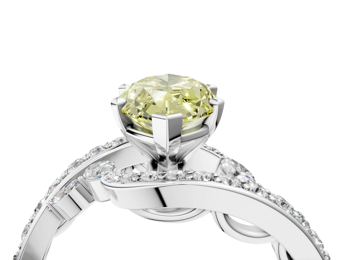 Fancy Yellow Marquise Cut Diamond Solitaire Ring in Platinum with Pavé Twist Band and Prong Setting_16