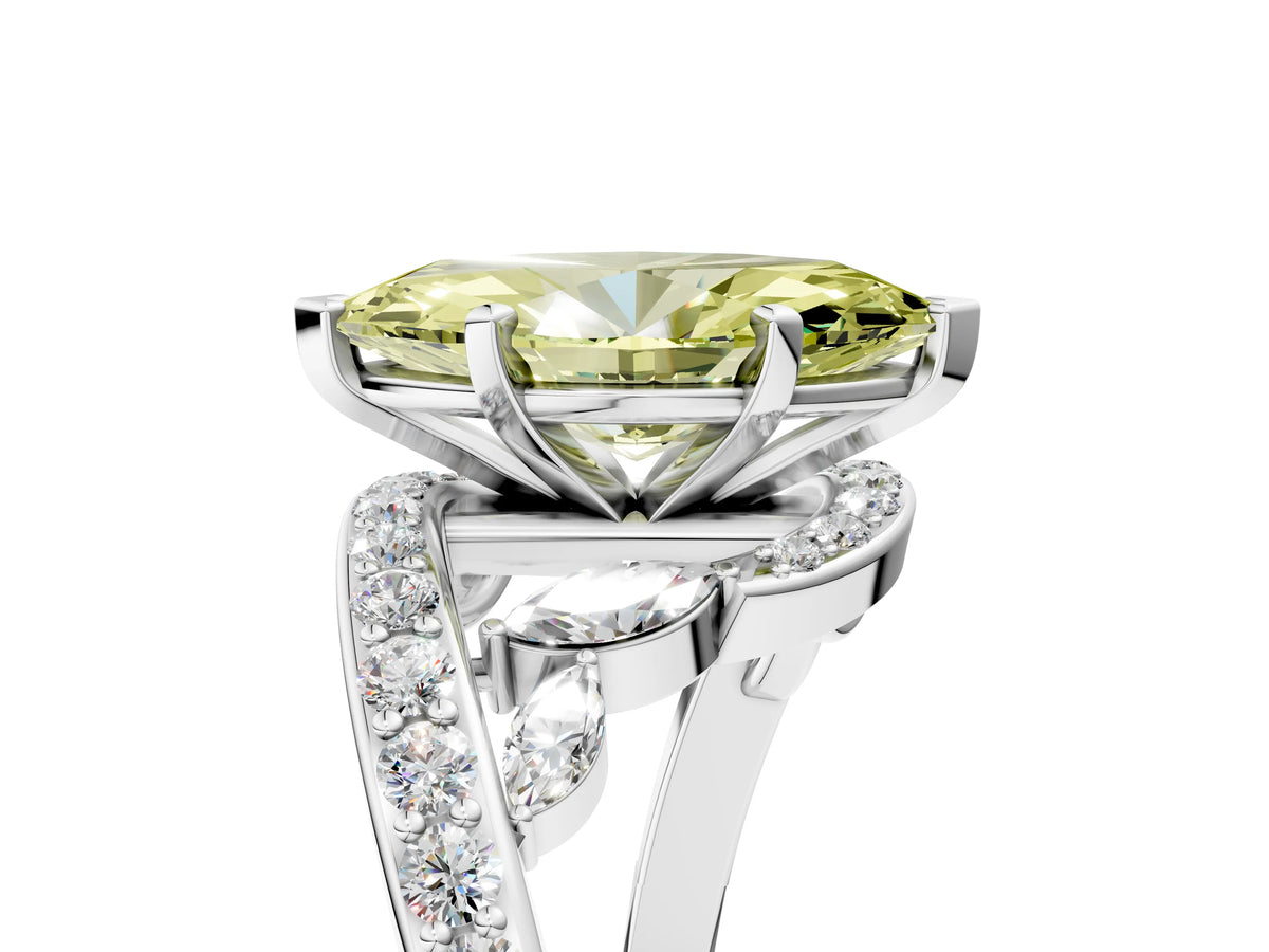 Fancy Yellow Marquise Cut Diamond Solitaire Ring in Platinum with Pavé Twist Band and Prong Setting_17