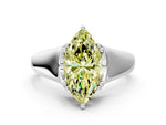 Fancy Yellow Marquise Cut Diamond Solitaire Ring in Platinum with Smooth Wide Band and Prong Setting_12