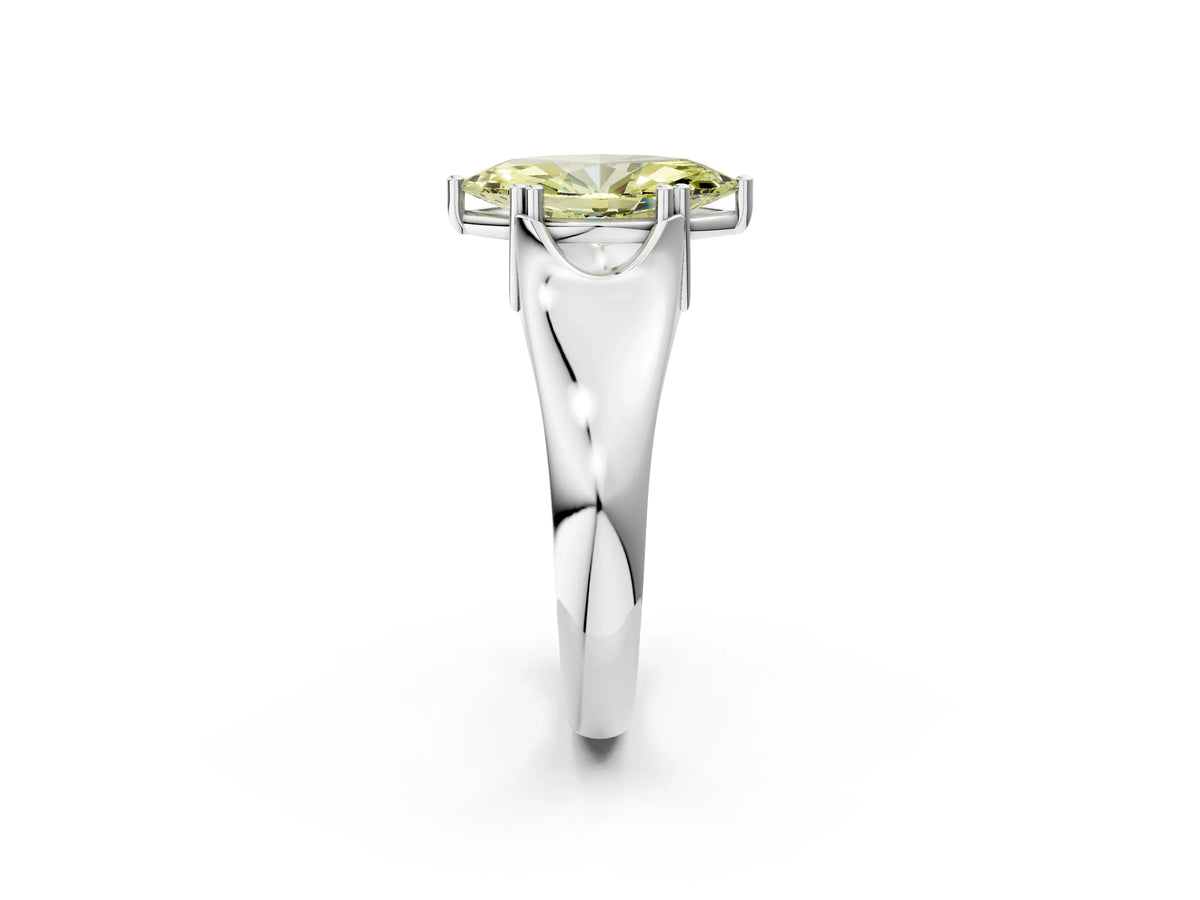 Fancy Yellow Marquise Cut Diamond Solitaire Ring in Platinum with Smooth Wide Band and Prong Setting_14