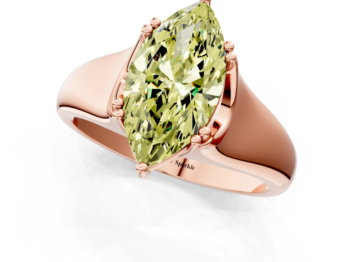 Fancy Yellow Marquise Cut Diamond Solitaire Ring in Rose gold with Smooth Wide Band and Prong Setting_1