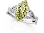 Fancy Yellow Marquise Cut Diamond Solitaire Ring in Silver with Interwoven Pavé Band and Prong Setting_7