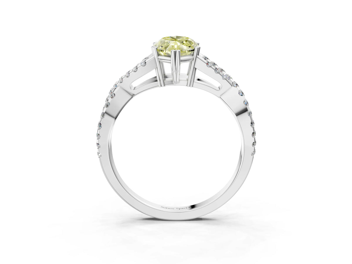 Fancy Yellow Marquise Cut Diamond Solitaire Ring in Silver with Interwoven Pavé Band and Prong Setting_9