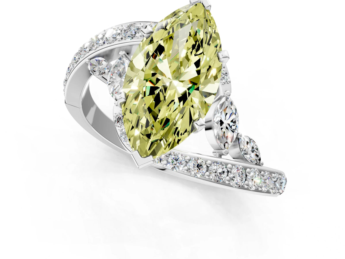 Fancy Yellow Marquise Cut Diamond Solitaire Ring in Silver with Pavé Twist Band and Prong Setting_13