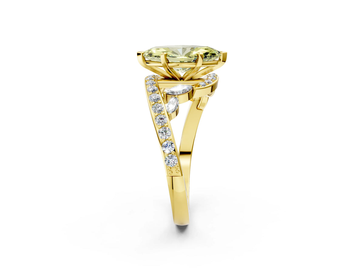 Fancy Yellow Marquise Cut Diamond Solitaire Ring in Yellow gold with Pavé Twist Band and Prong Setting_2