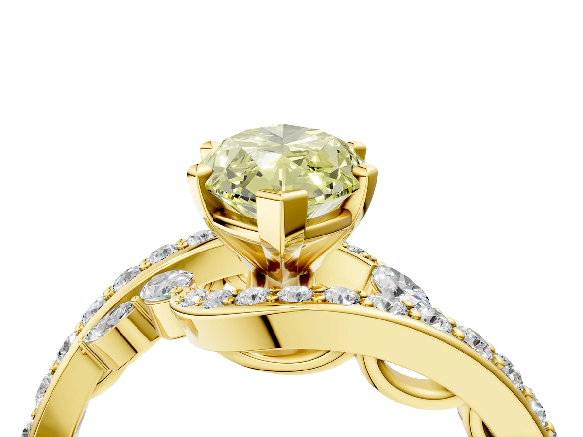 Fancy Yellow Marquise Cut Diamond Solitaire Ring in Yellow gold with Pavé Twist Band and Prong Setting_4