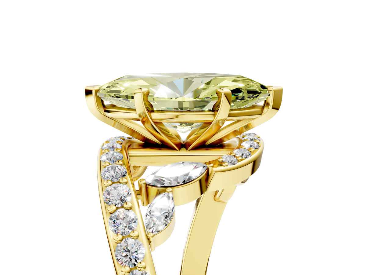 Fancy Yellow Marquise Cut Diamond Solitaire Ring in Yellow gold with Pavé Twist Band and Prong Setting_5