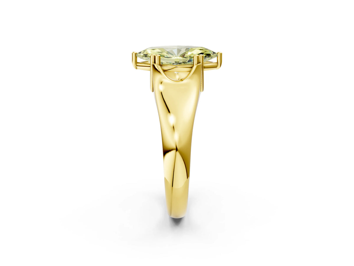 Fancy Yellow Marquise Cut Diamond Solitaire Ring in Yellow gold with Smooth Wide Band and Prong Setting_2