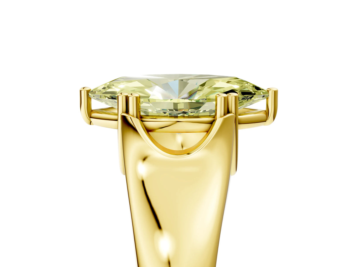 Fancy Yellow Marquise Cut Diamond Solitaire Ring in Yellow gold with Smooth Wide Band and Prong Setting_5
