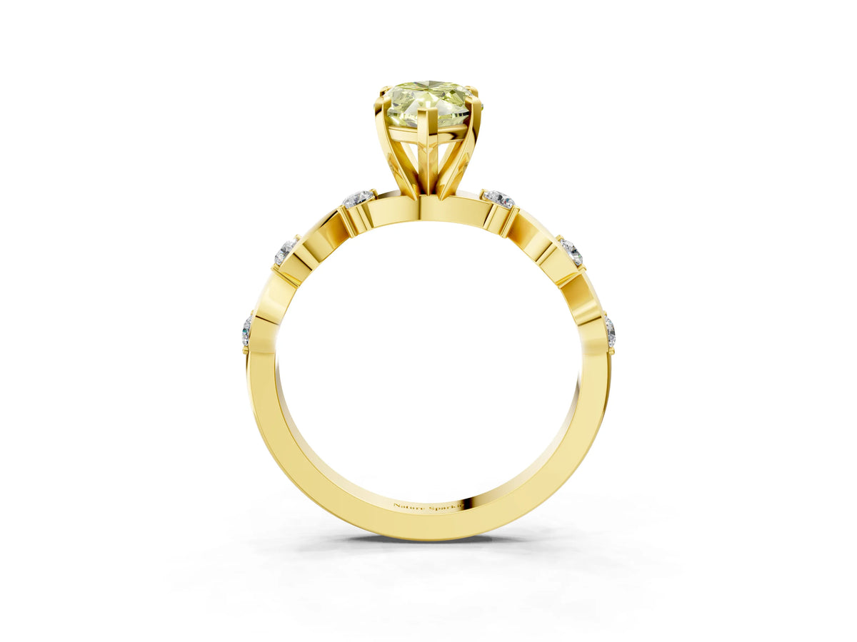Fancy Yellow Marquise Cut Diamond Solitaire Ring in Yellow gold with Twisted Ribbon Band and Round Accents_3