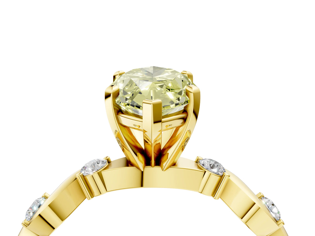 Fancy Yellow Marquise Cut Diamond Solitaire Ring in Yellow gold with Twisted Ribbon Band and Round Accents_4