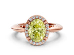 Fancy Yellow Oval Cut Diamond Halo Engagement Ring in Rose gold with Plain Split Shank and Prong Setting