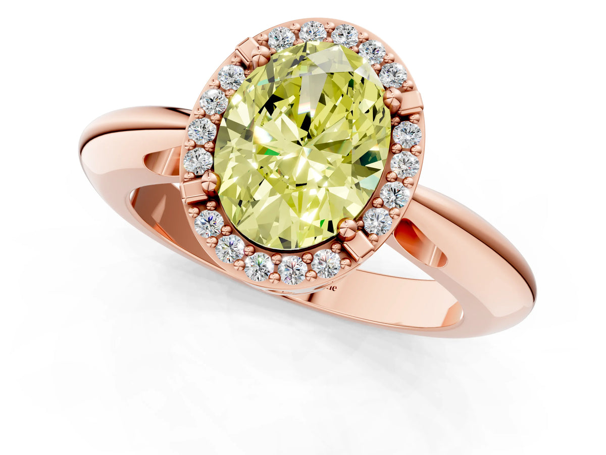 Fancy Yellow Oval Cut Diamond Halo Engagement Ring in Rose gold with Plain Split Shank and Prong Setting_1
