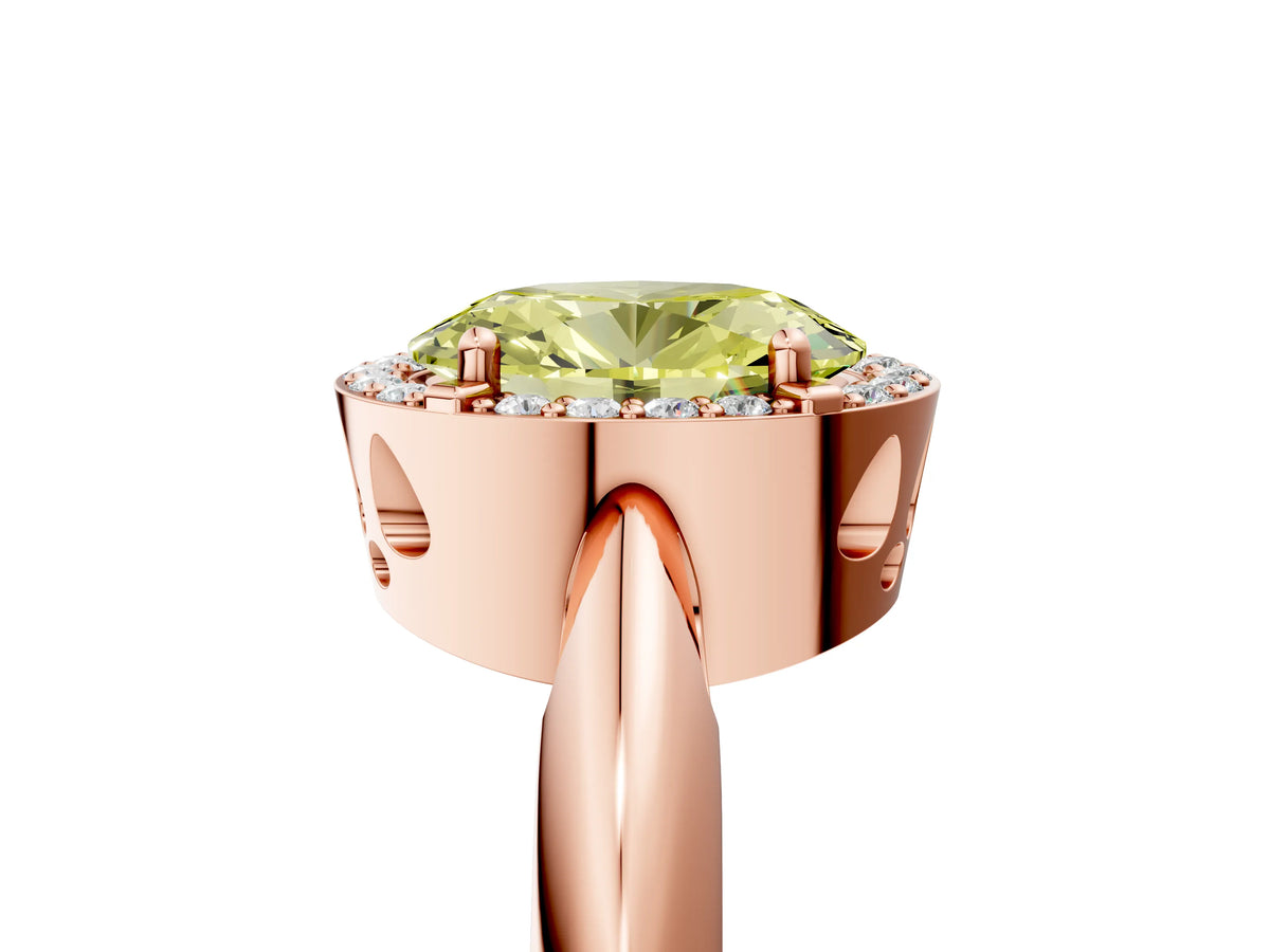 Fancy Yellow Oval Cut Diamond Halo Engagement Ring in Rose gold with Plain Split Shank and Prong Setting_5