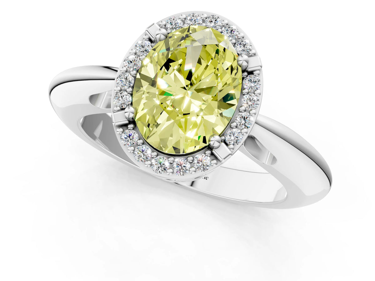 Fancy Yellow Oval Cut Diamond Halo Engagement Ring in Silver with Plain Split Shank and Prong Setting_7