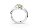 Fancy Yellow Oval Cut Diamond Halo Engagement Ring in White gold with Plain Split Shank and Prong Setting_3